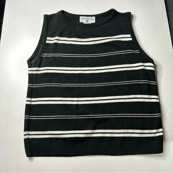 Kathy Ireland Sweater Tank Top Small Black White Sleeveless - Picture 4 of 8
